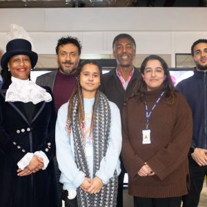 left to right, front to back: Theresa Peltier, High Sheriff of Derbyshire Samantha Rosser, ʼһ Business Student Sharia Ashraf, ʼһ Student Experience and Pastoral Team Leader Tom Douse Junior Barrie Douse George Grignon Marcus Gayle, ʼһ Behaviour and Engagement Lead